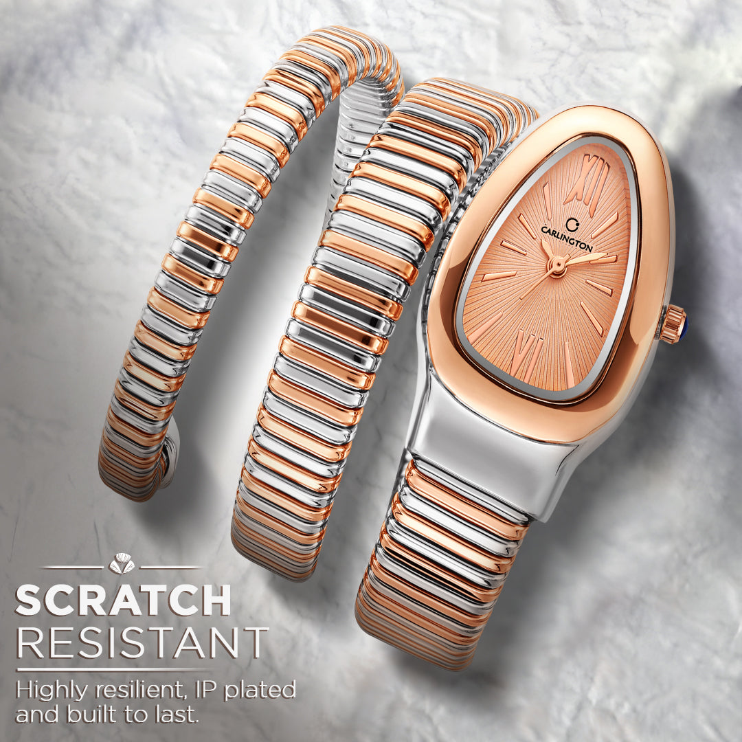 Carlington Scarlet Collection Women’s Analog Oval Dial Rose Gold Two Tone Stainless Steel Strap Watch – Wristwatch with Gift Box - CT 501 Two Tone Rose