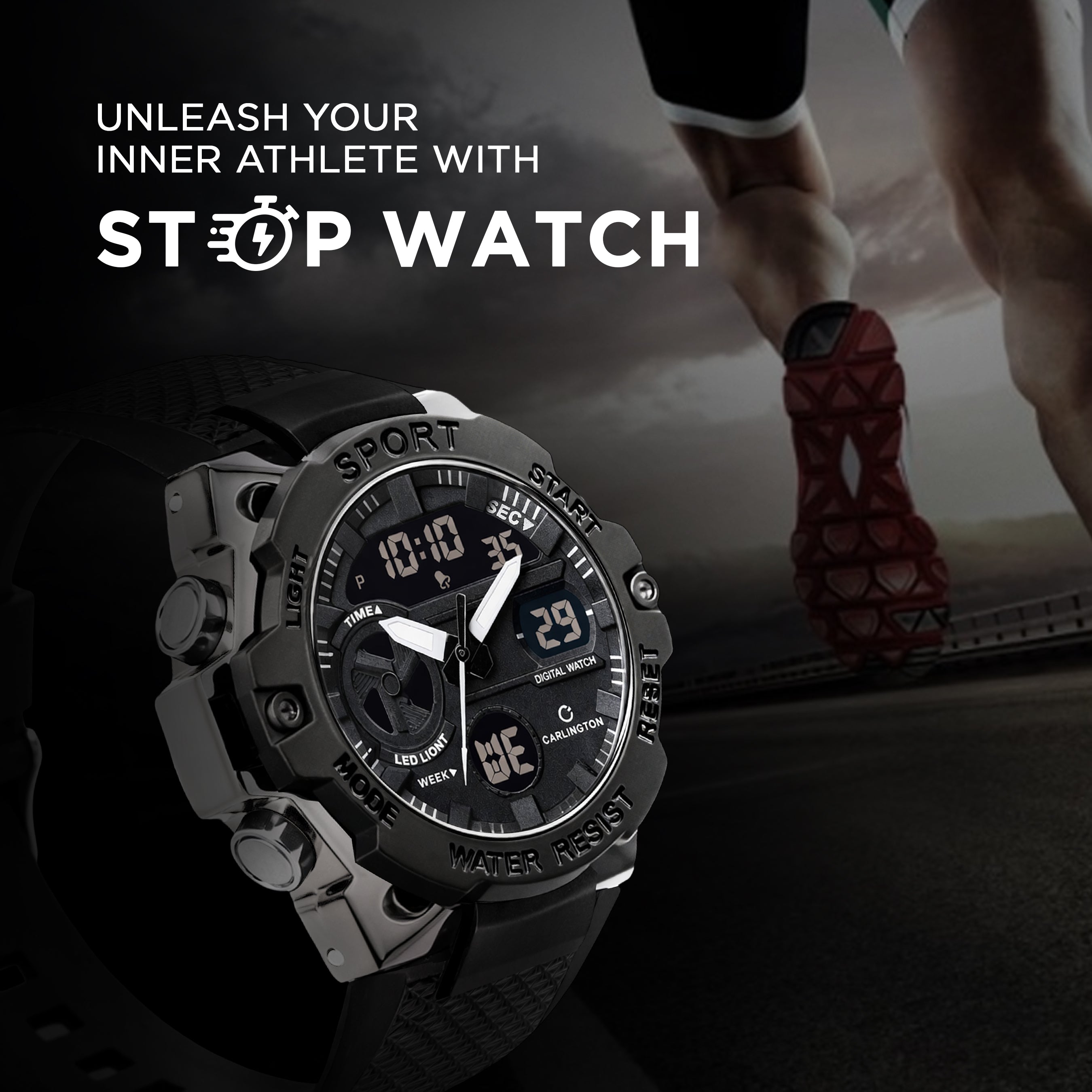 Carlington Analog-Digital Sports Watch, Dual Time,Alarm, Stopwatch, Calendar, Water-Resistant, Shock-Resistant, Back Light Display. The Perfect Watches for Men-CT_8665