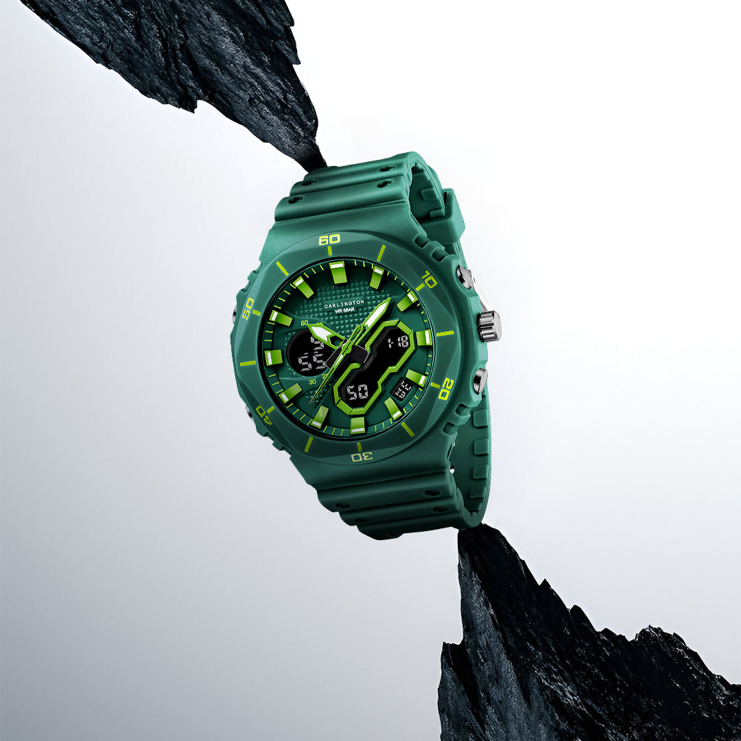 Carlington Velocity Series Analog-Digital Sports Watches for Men and Boys with Alarm, Stopwatch, Backlit Display, Dualtime, Silicone Rubber Strap, Water & Shock Resiatant - CT_8120