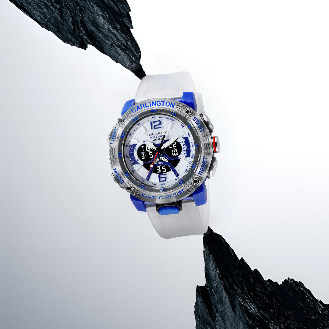 Carlington Velocity Series Analog-Digital Sports Watches for Men and Boys with Alarm, Stopwatch, Backlit Display, Dualtime, Silicone Rubber Strap, Water & Shock Resiatant - CT_8058