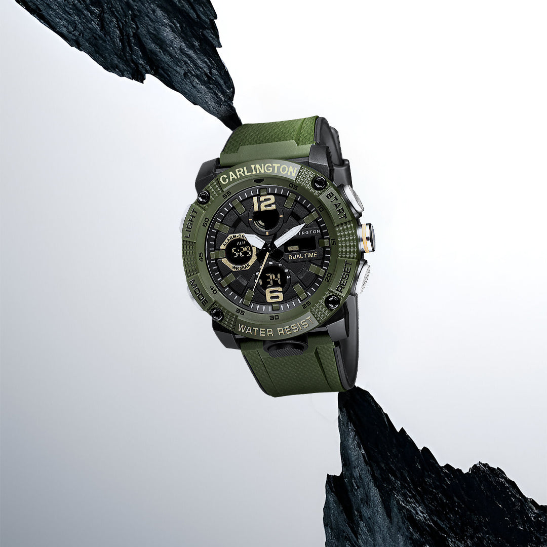 Carlington Velocity Series Analog-Digital Sports Watches for Men and Boys with Alarm, Stopwatch, Backlit Display, Dualtime, Silicone Rubber Strap, Water & Shock Resiatant - CT_8039