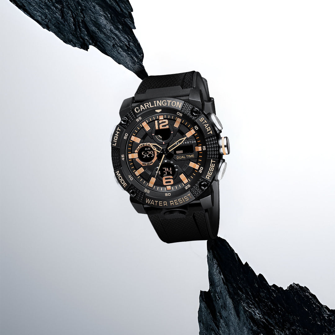 Carlington Velocity Series Analog-Digital Sports Watches for Men and Boys with Alarm, Stopwatch, Backlit Display, Dualtime, Silicone Rubber Strap, Water & Shock Resiatant - CT_8039