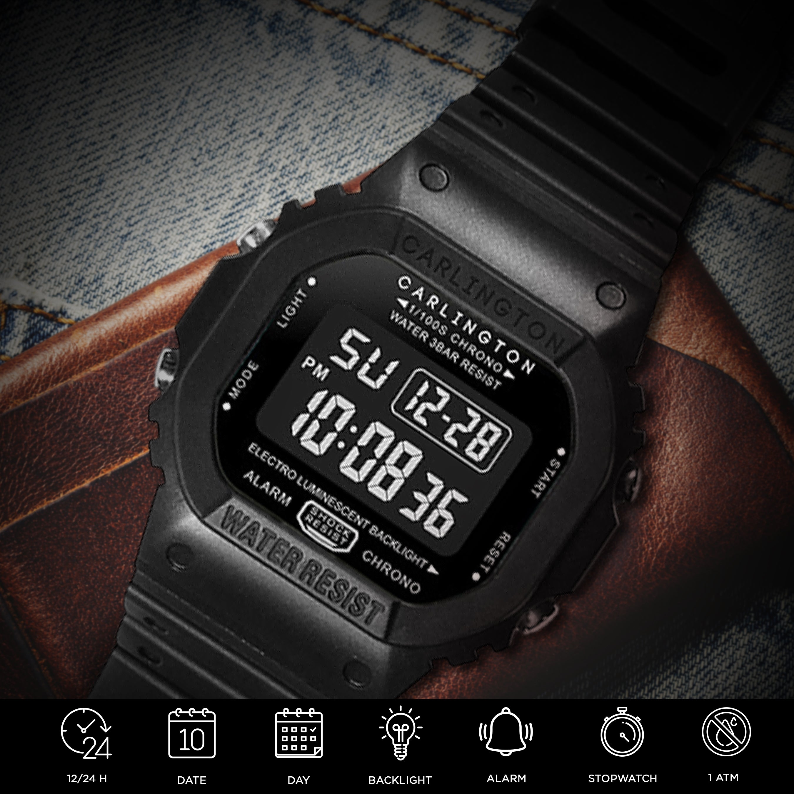 Carlington Digital Sports Watch Dual Time, Alarm, Calendar, Stopwatch, Water-Resistant, Shock-Resistant, Back Light Display. The Perfect Watch for Men - CT 1801