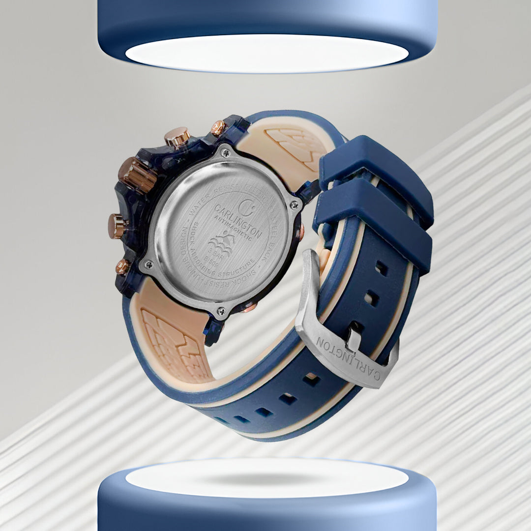 Carlington Velocity Series Analog-Digital Sports Watches for Men and Boys with Alarm, Stopwatch, Backlit Display, Dualtime, Silicone Rubber Strap, Water & Shock Resiatant - CT_8136