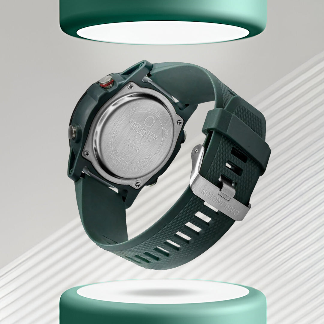 Carlington Velocity Series Analog-Digital Sports Watches for Men and Boys with Alarm, Stopwatch, Backlit Display, Dualtime, Silicone Rubber Strap, Water & Shock Resiatant - CT_8125