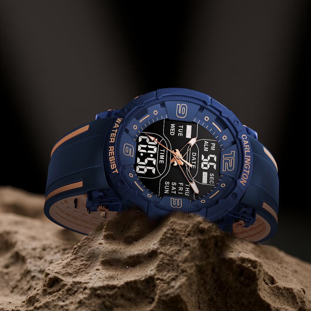 Carlington Velocity Series Analog-Digital Sports Watches for Men and Boys with Alarm, Stopwatch, Backlit Display, Dualtime, Silicone Rubber Strap, Water & Shock Resiatant - CT_8140