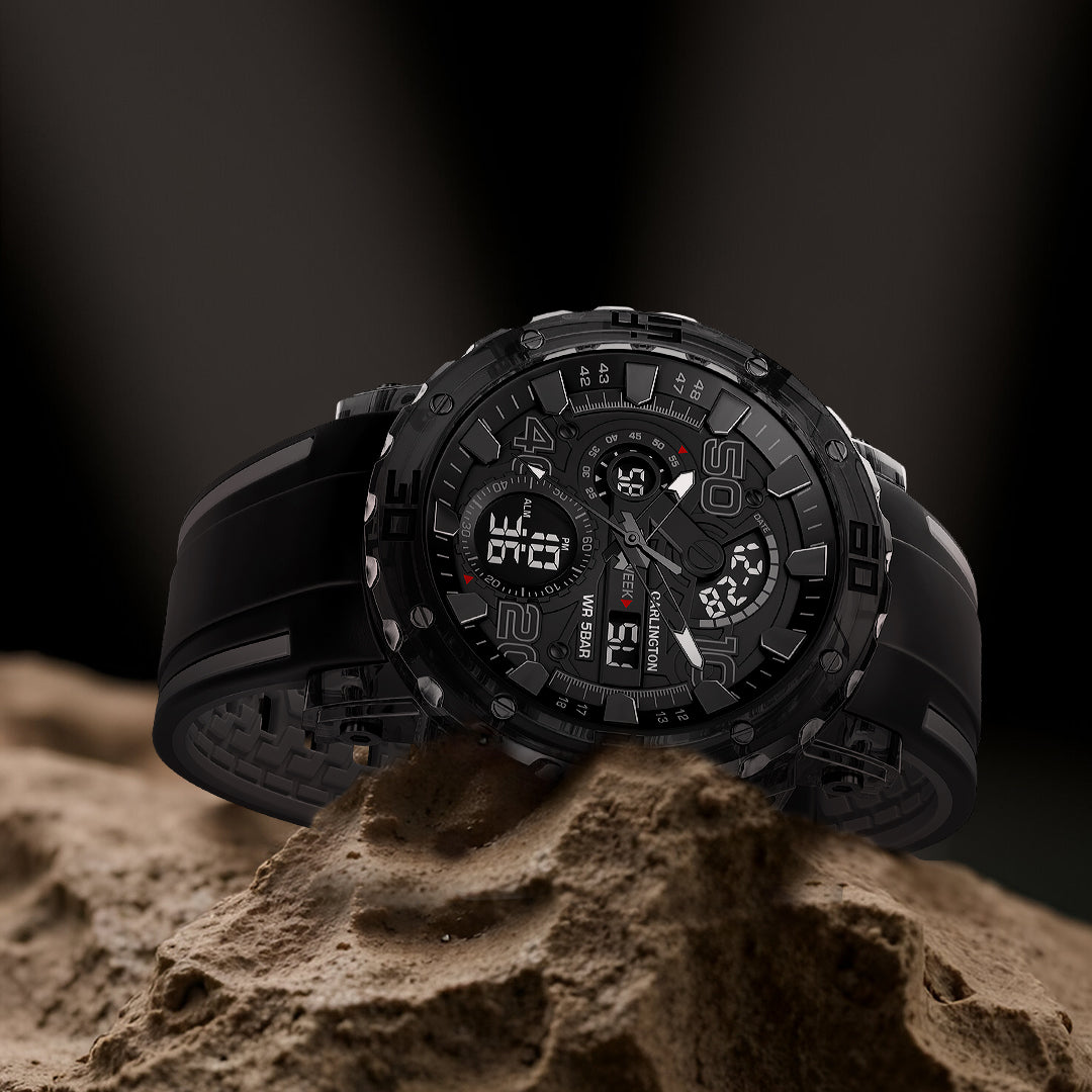 Carlington Velocity Series Analog-Digital Sports Watches for Men and Boys with Alarm, Stopwatch, Backlit Display, Dualtime, Silicone Rubber Strap, Water & Shock Resiatant - CT_8136