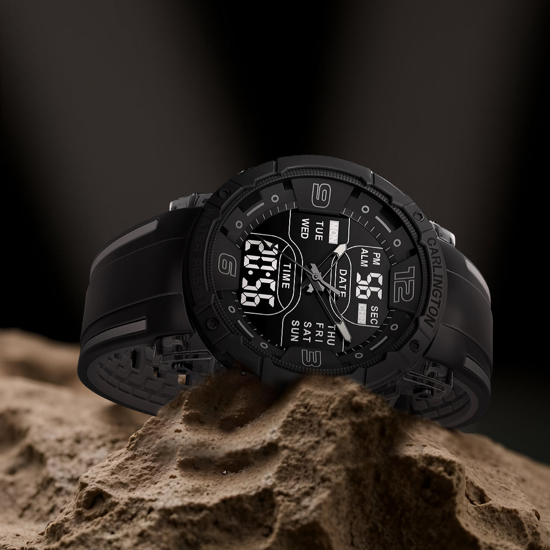 Carlington Velocity Series Analog-Digital Sports Watches for Men and Boys with Alarm, Stopwatch, Backlit Display, Dualtime, Silicone Rubber Strap, Water & Shock Resiatant - CT_8140