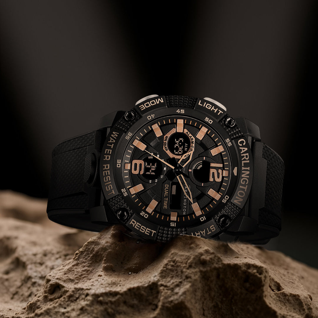 Carlington Velocity Series Analog-Digital Sports Watches for Men and Boys with Alarm, Stopwatch, Backlit Display, Dualtime, Silicone Rubber Strap, Water & Shock Resiatant - CT_8039