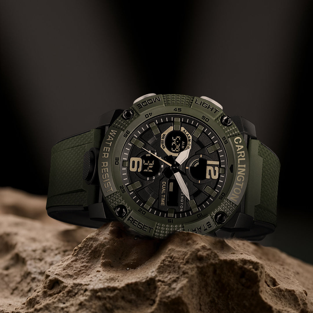 Carlington Velocity Series Analog-Digital Sports Watches for Men and Boys with Alarm, Stopwatch, Backlit Display, Dualtime, Silicone Rubber Strap, Water & Shock Resiatant - CT_8039