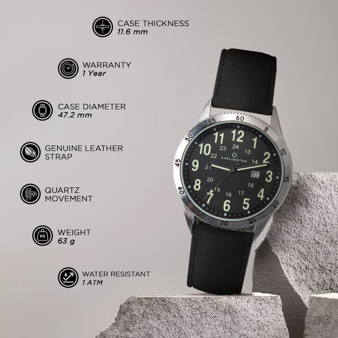 Carlington Aristocrat Series Analog Date Watches for Men with Premium Leather Strap - CT 1076