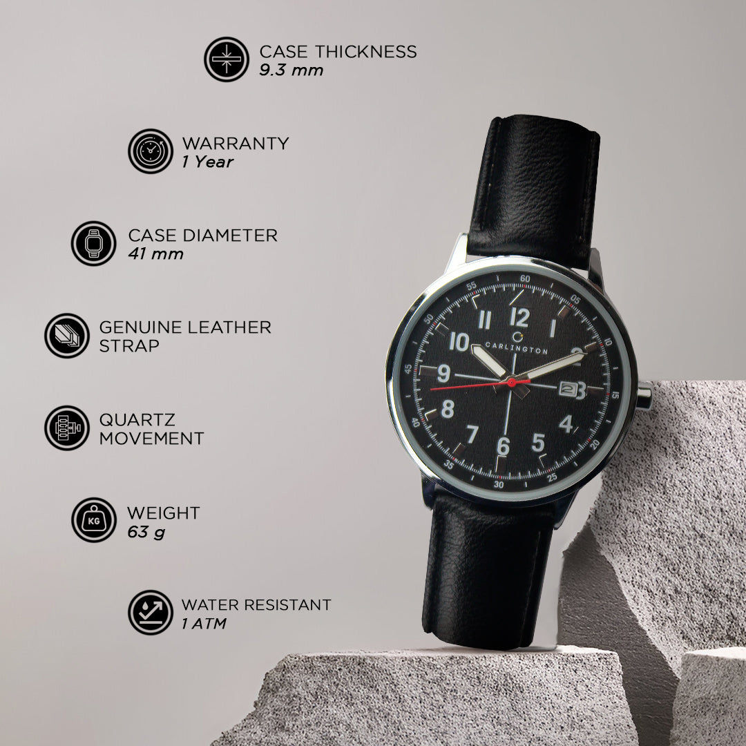 Carlington Aristocrat Series Analog Date Watches for Men with Premium Leather Strap - CT 1075