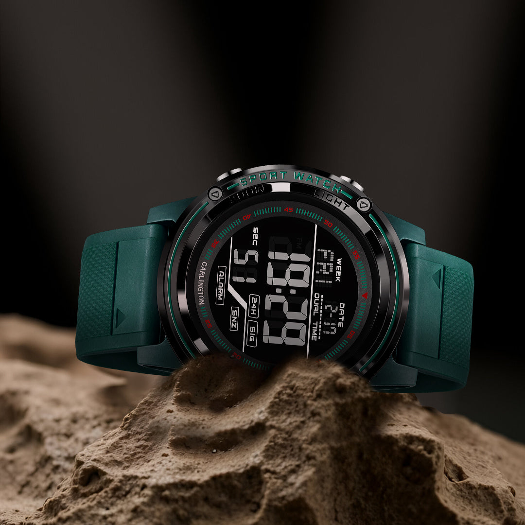 Carlington Velocity Series Analog-Digital Sports Watches for Men and Boys with Alarm, Stopwatch, Backlit Display, Dualtime, Silicone Rubber Strap, Water & Shock Resiatant - CT_8125