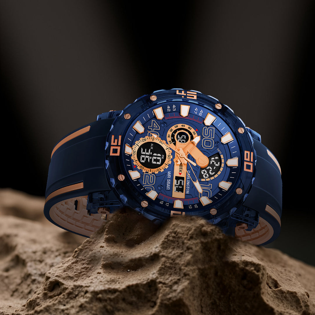 Carlington Velocity Series Analog-Digital Sports Watches for Men and Boys with Alarm, Stopwatch, Backlit Display, Dualtime, Silicone Rubber Strap, Water & Shock Resiatant - CT_8136
