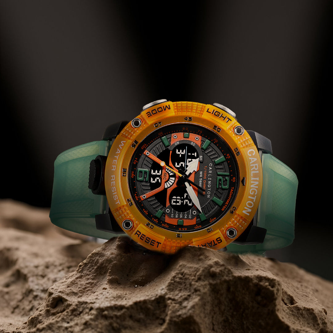 Carlington Velocity Series Analog-Digital Sports Watches for Men and Boys with Alarm, Stopwatch, Backlit Display, Dualtime, Silicone Rubber Strap, Water & Shock Resiatant - CT_8058