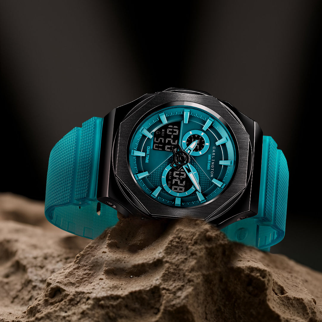 Carlington Velocity Series Analog-Digital Sports Watches for Men and Boys with Alarm, Stopwatch, Backlit Display, Dualtime, Silicone Rubber Strap, Water & Shock Resiatant - CT_8102