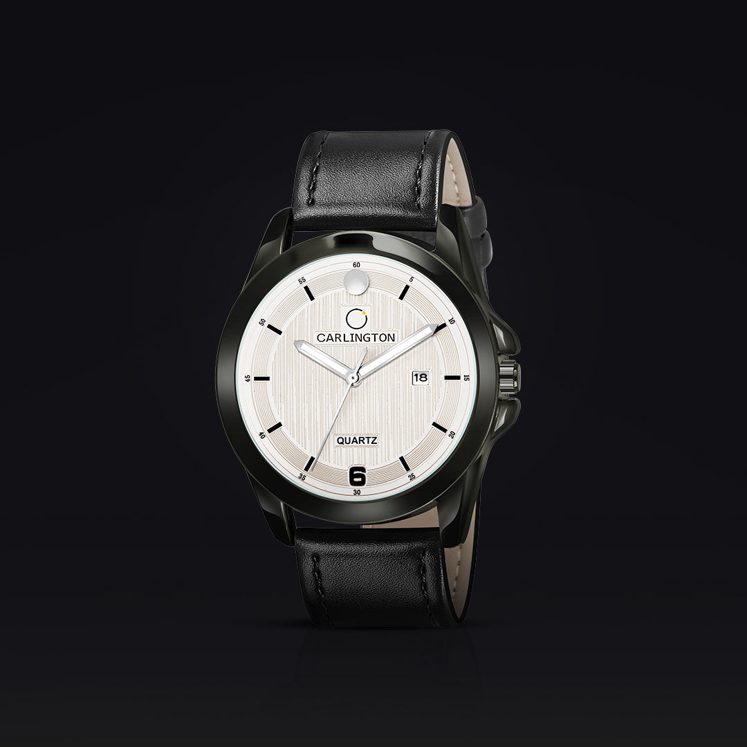 Carlington Elite Gents Water Resistant Genuine Leather Strap With Date Display
