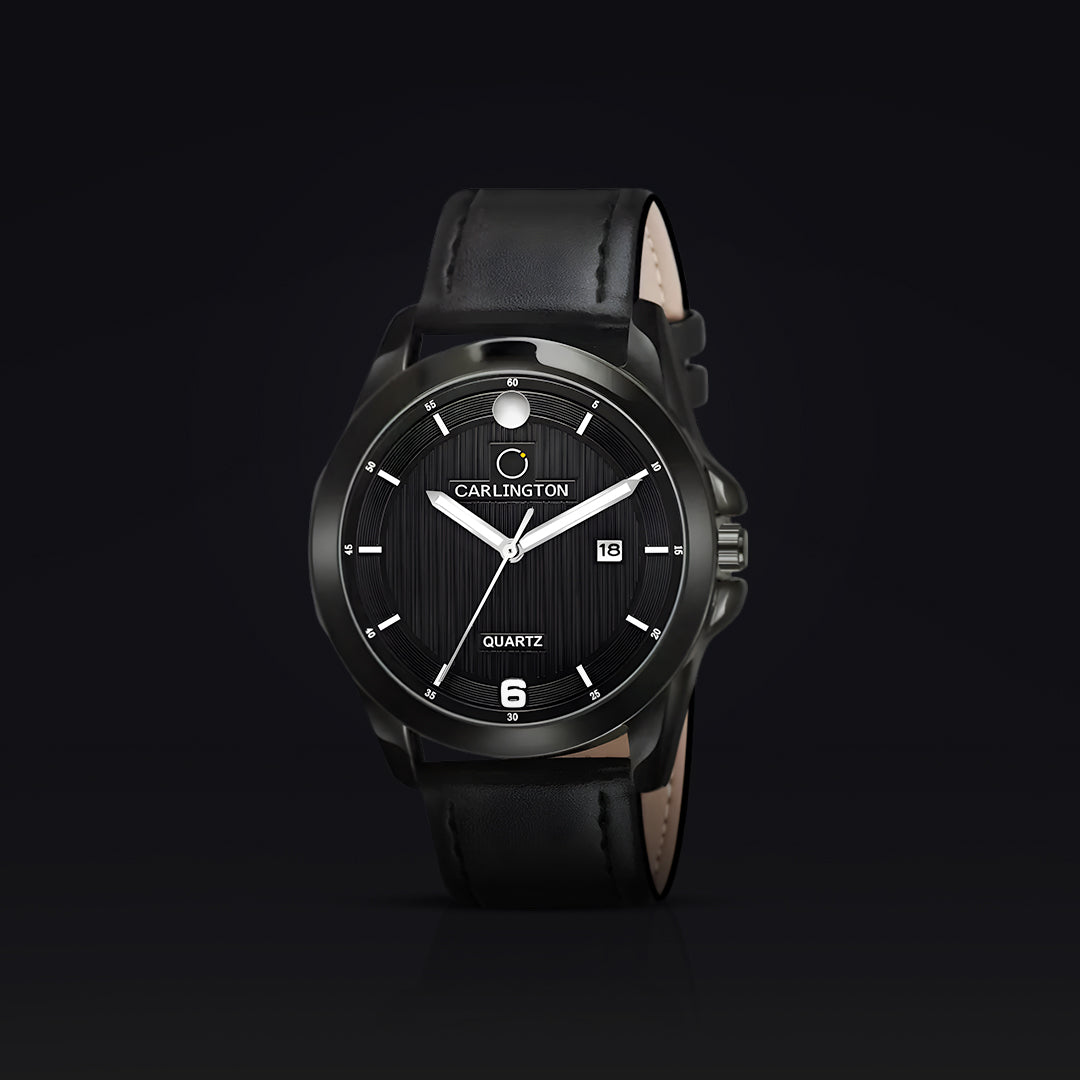 Carlington Elite CT1010 Water Resistant Leather Watch With Date Display- For Men