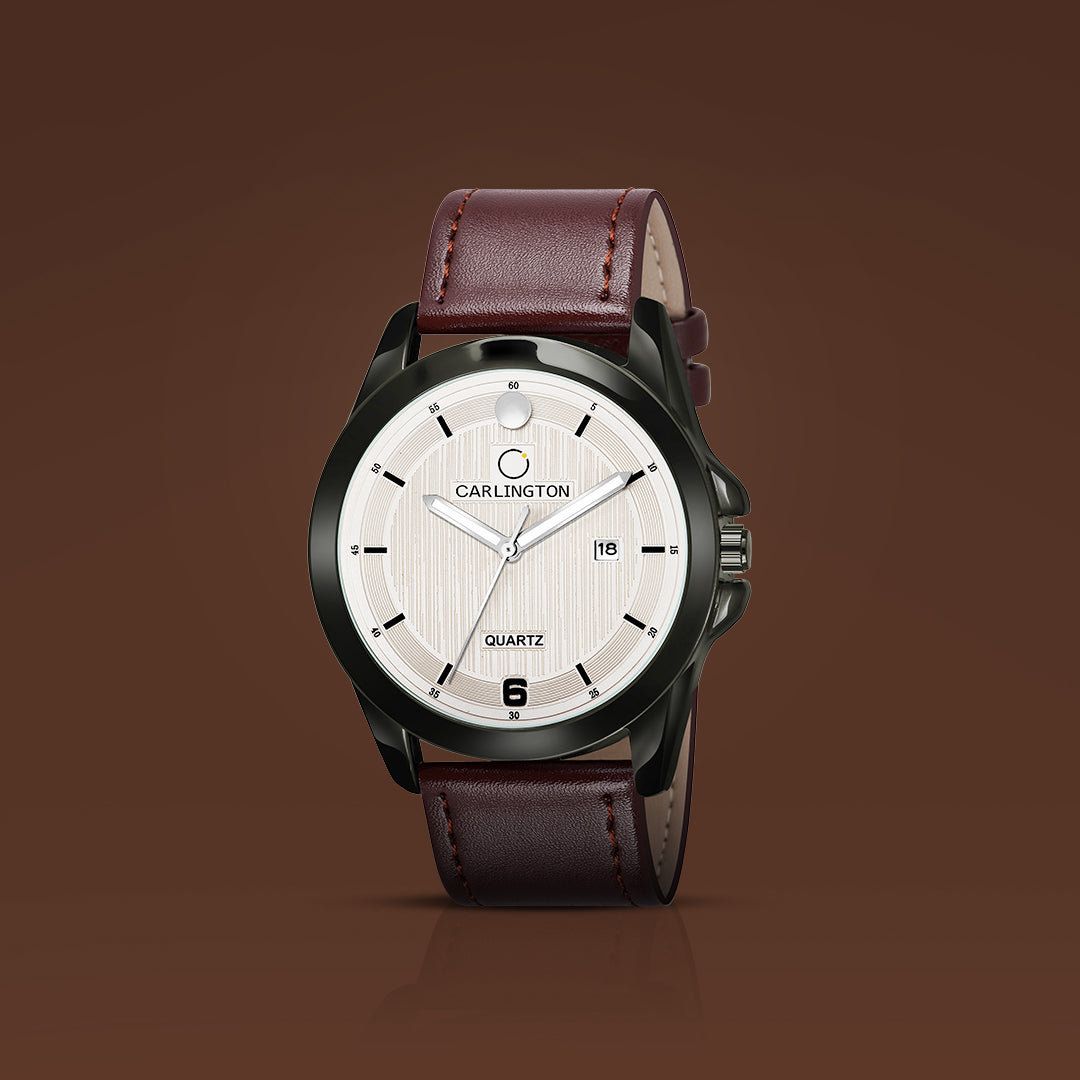 Carlington Elite Gents Water Resistant Genuine Leather Strap With Date Display