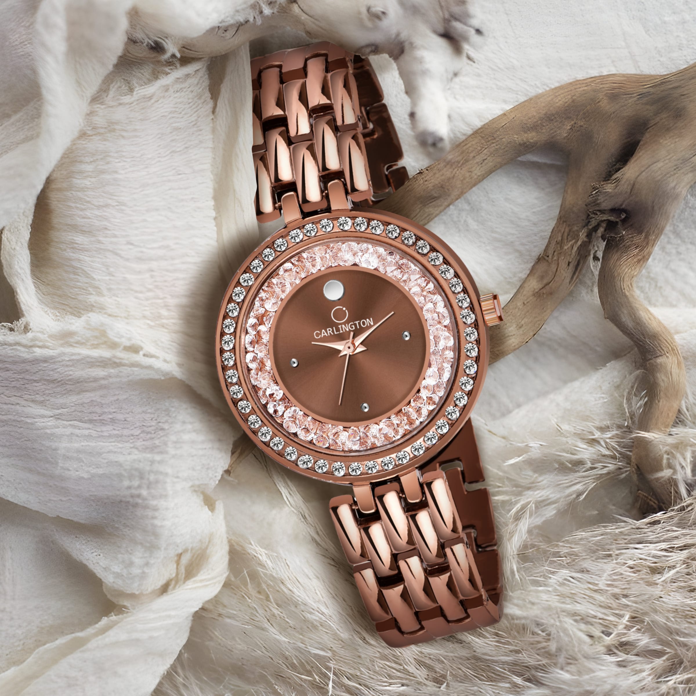Carlington mova diamond brown women's watch