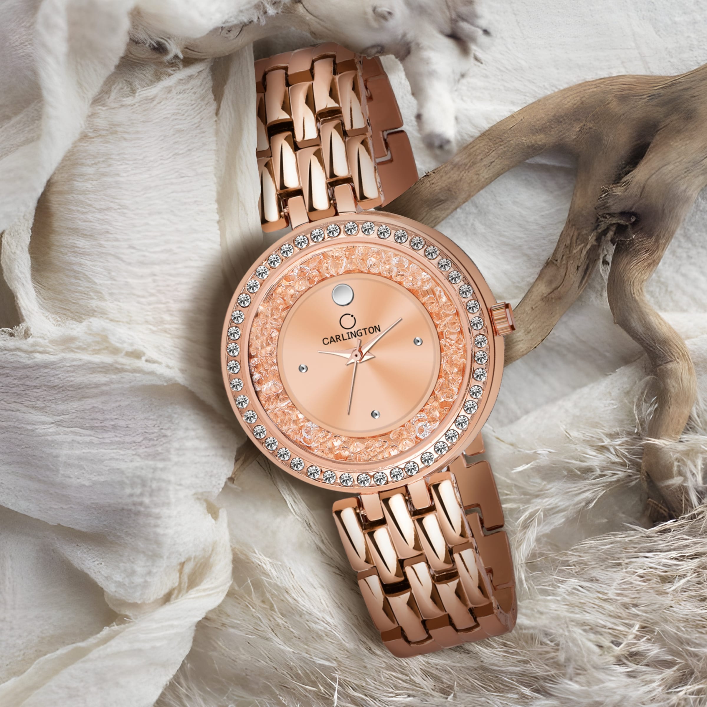 Carlington mova diamond rosegold women's watch