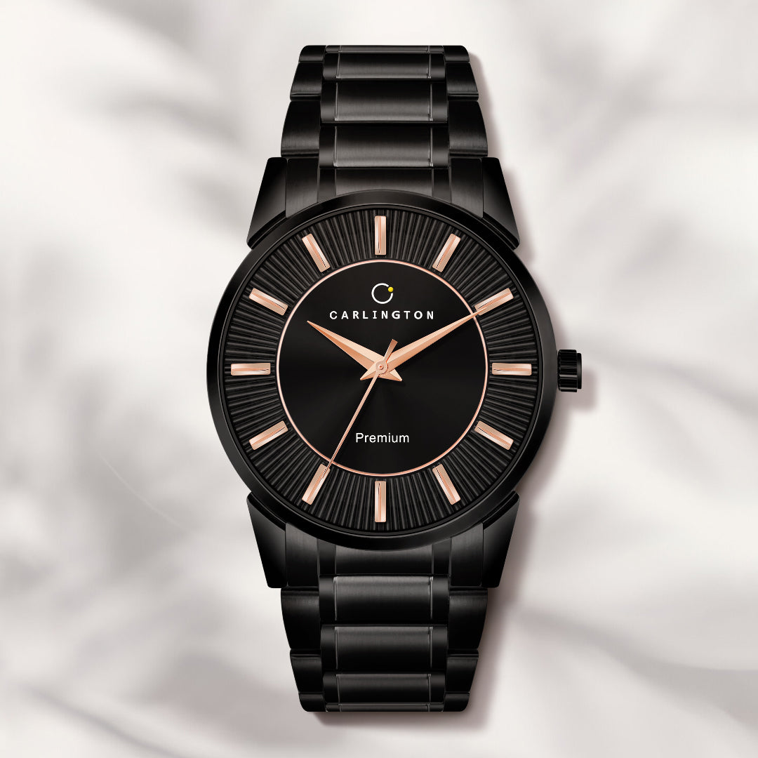 Carliongton premium black analog mens's watch 6020