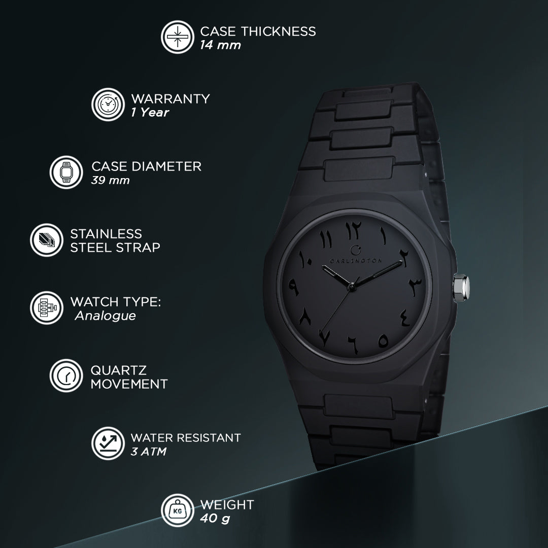 Carlington Premium Analog Men's Watch – Elegant Stainless Steel Chain Strap, Sleek Dial, Quartz Movement, Premium Gift Watch for Men - CT 9152 Black
