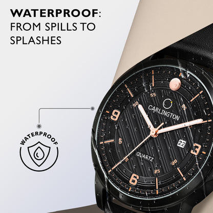 Carlington Elite Gents Water Resistant Genuine Leather Strap With Date Display