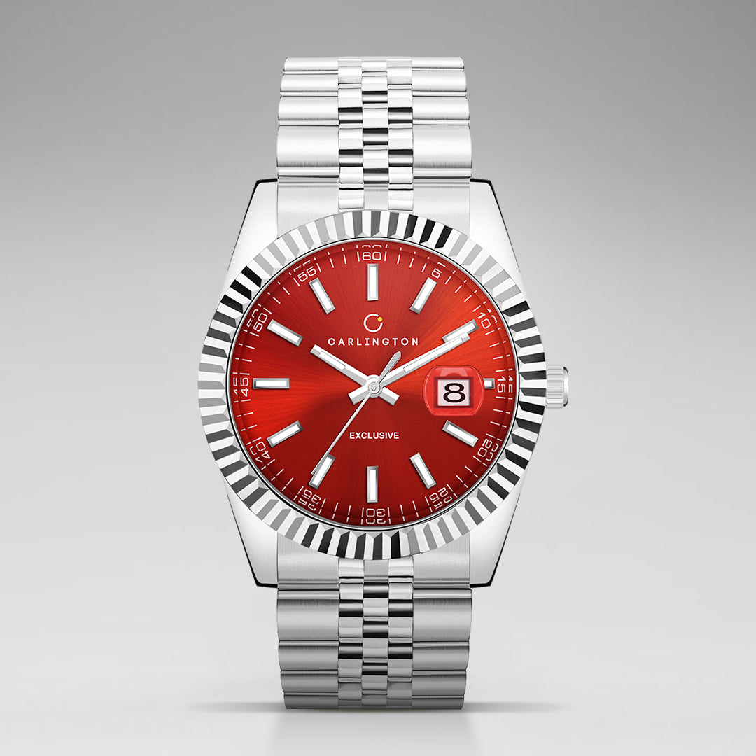 Carlington Analog Wrist Stainless Steel Watch For Men-Ct 8811 Red