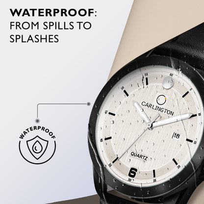 Carlington Elite Gents Water Resistant Genuine Leather Strap With Date Display