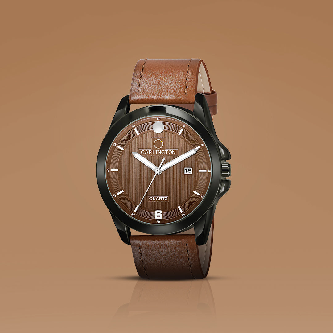 Carlington Elite Gents Water Resistant Genuine Leather Strap With Date Display