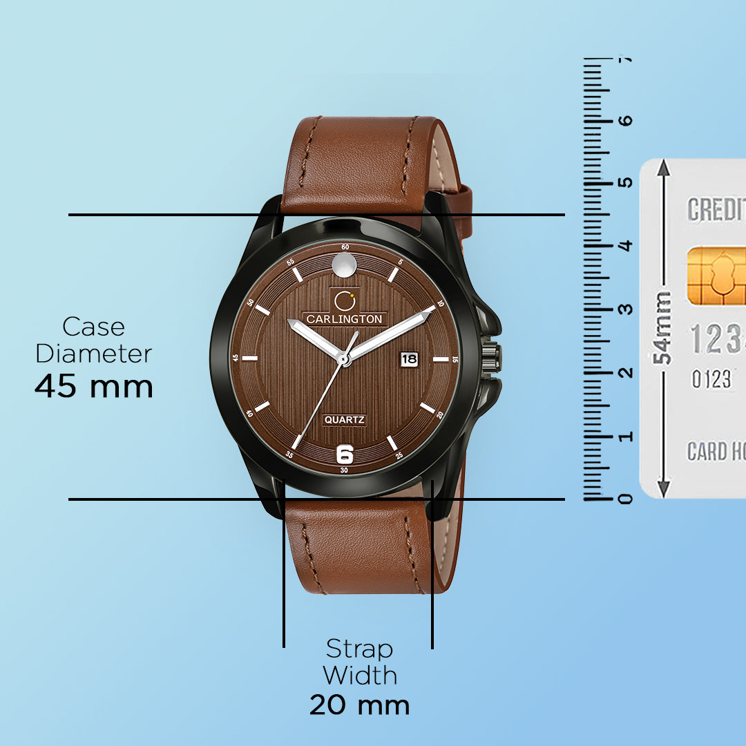 Carlington Elite Gents Water Resistant Genuine Leather Strap With Date Display