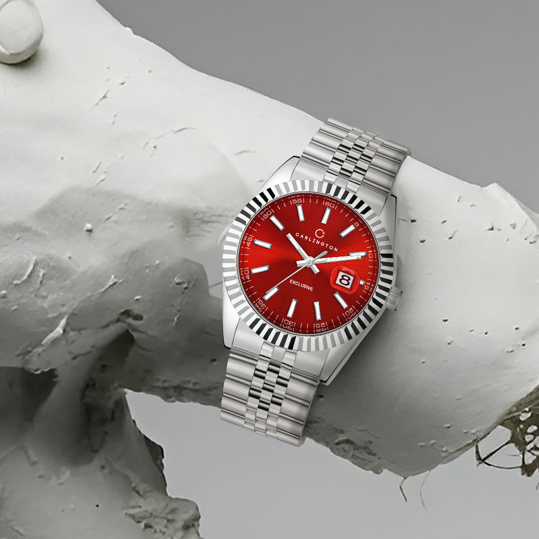 Carlington Analog Wrist Stainless Steel Watch For Men-Ct 8811 Red