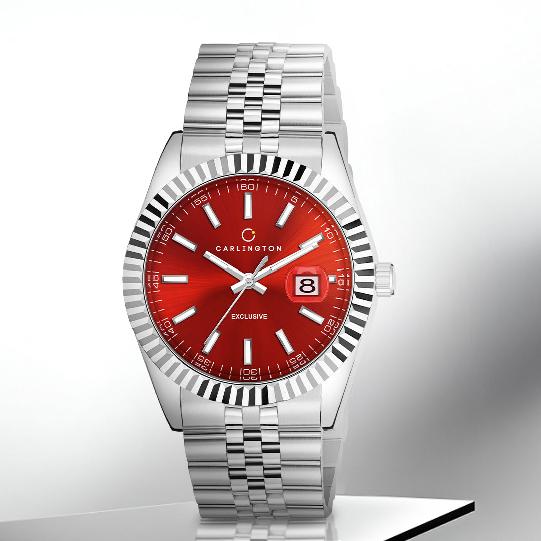Carlington Analog Wrist Stainless Steel Watch For Men-Ct 8811 Red