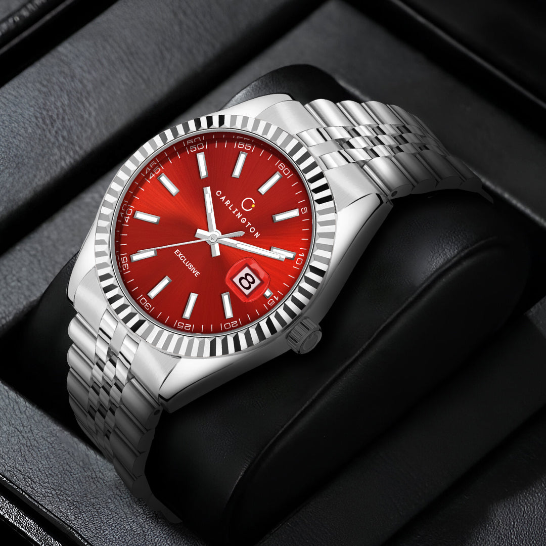 Carlington Analog Wrist Stainless Steel Watch For Men-Ct 8811 Red