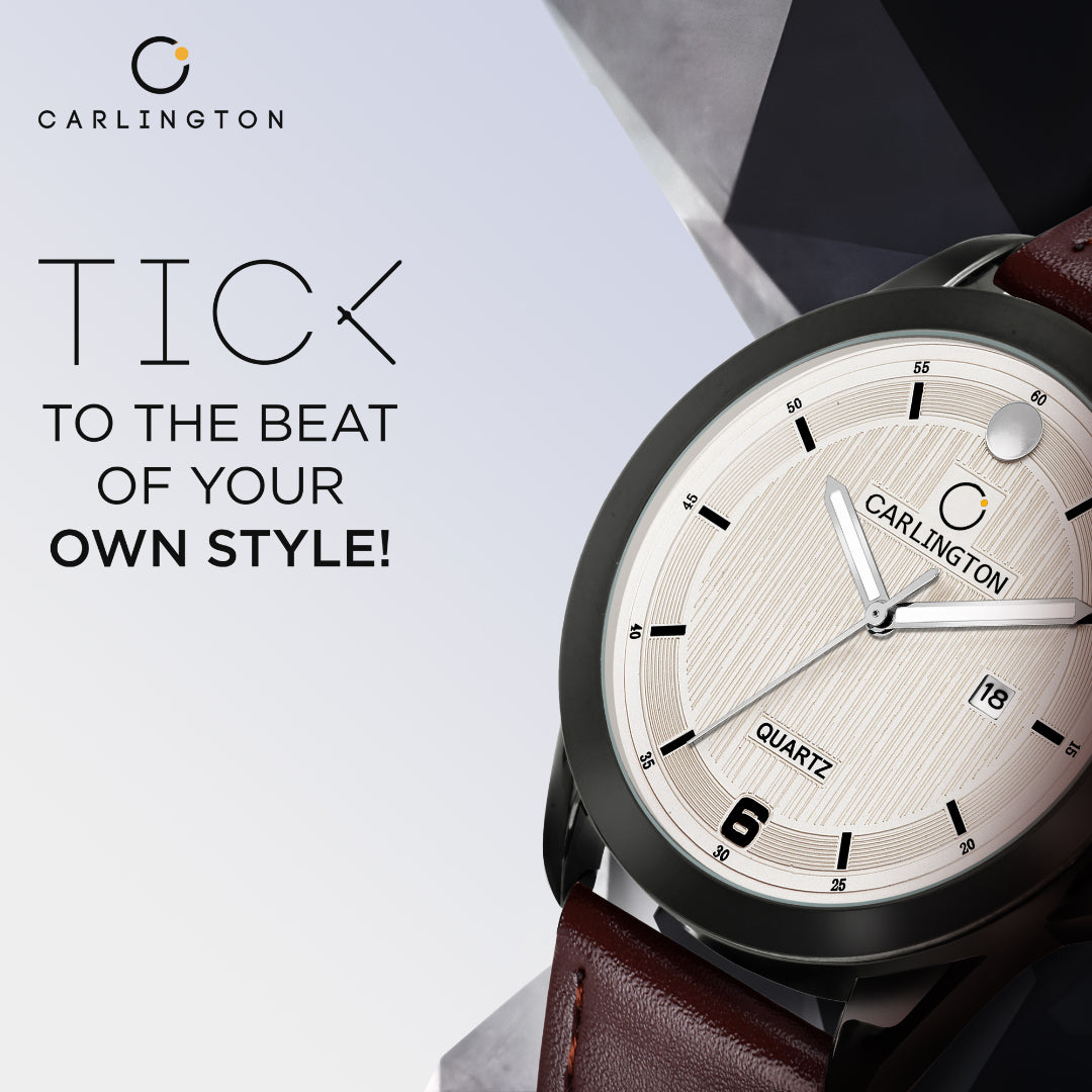 Carlington Elite Gents Water Resistant Genuine Leather Strap With Date Display