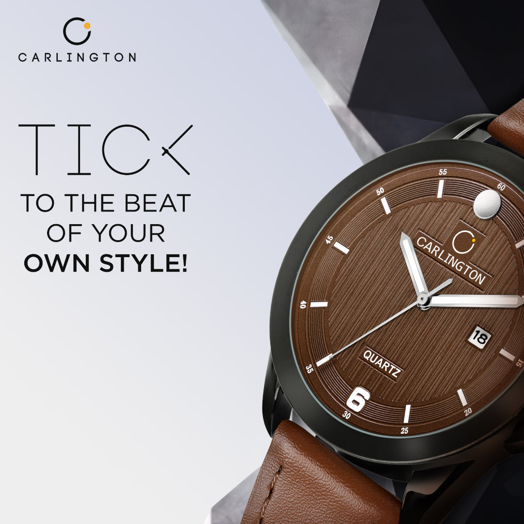 Carlington Elite Gents Water Resistant Genuine Leather Strap With Date Display