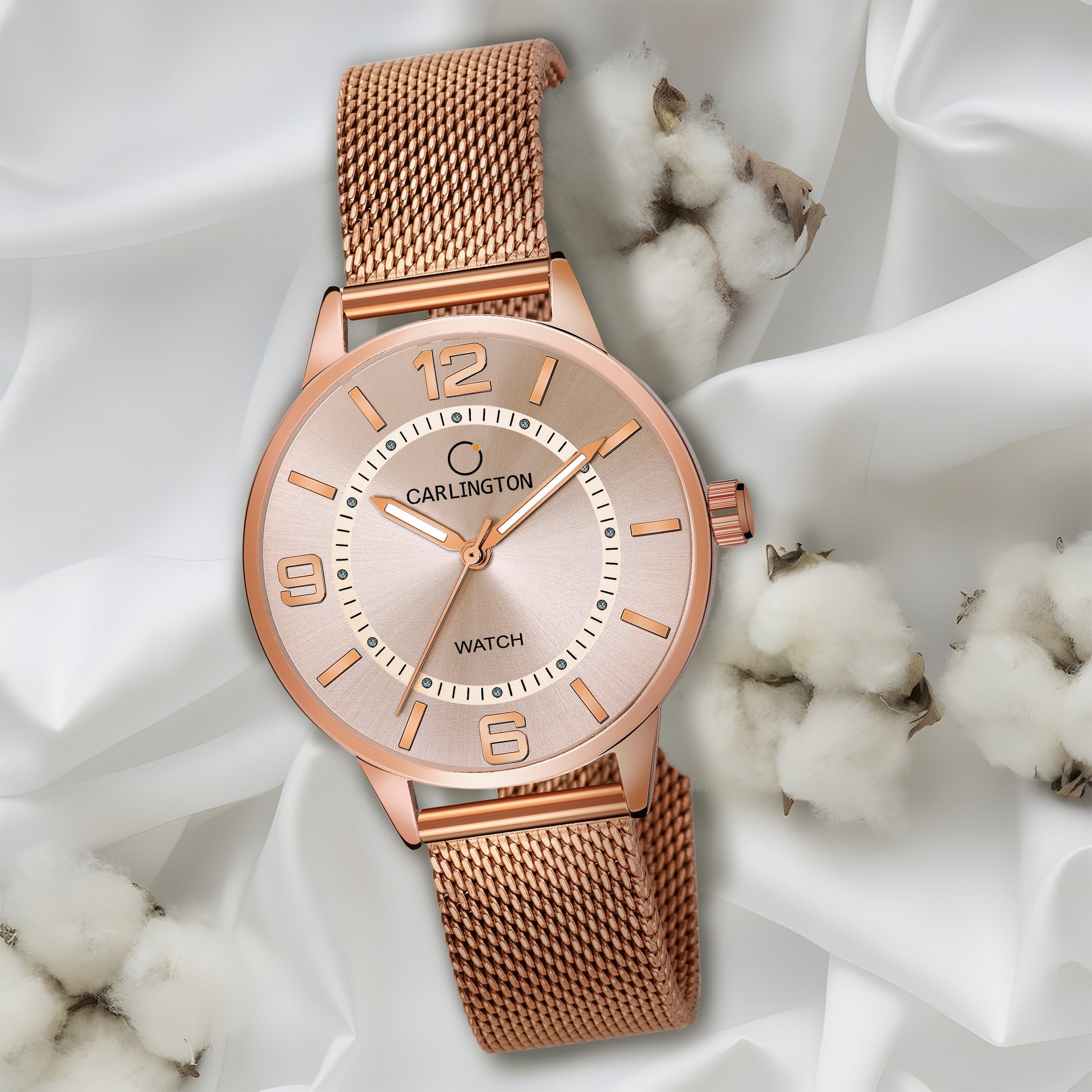 Carlington Elite Ladies Self Adjustable Mesh Strap Water Resistant Analog Watch - For Women CT2002 Rosegold