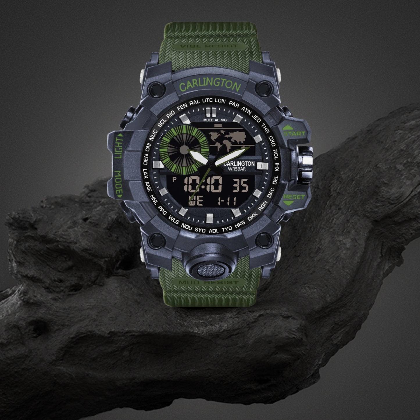 Carlington Analog-Digital Watch - 3388 Green