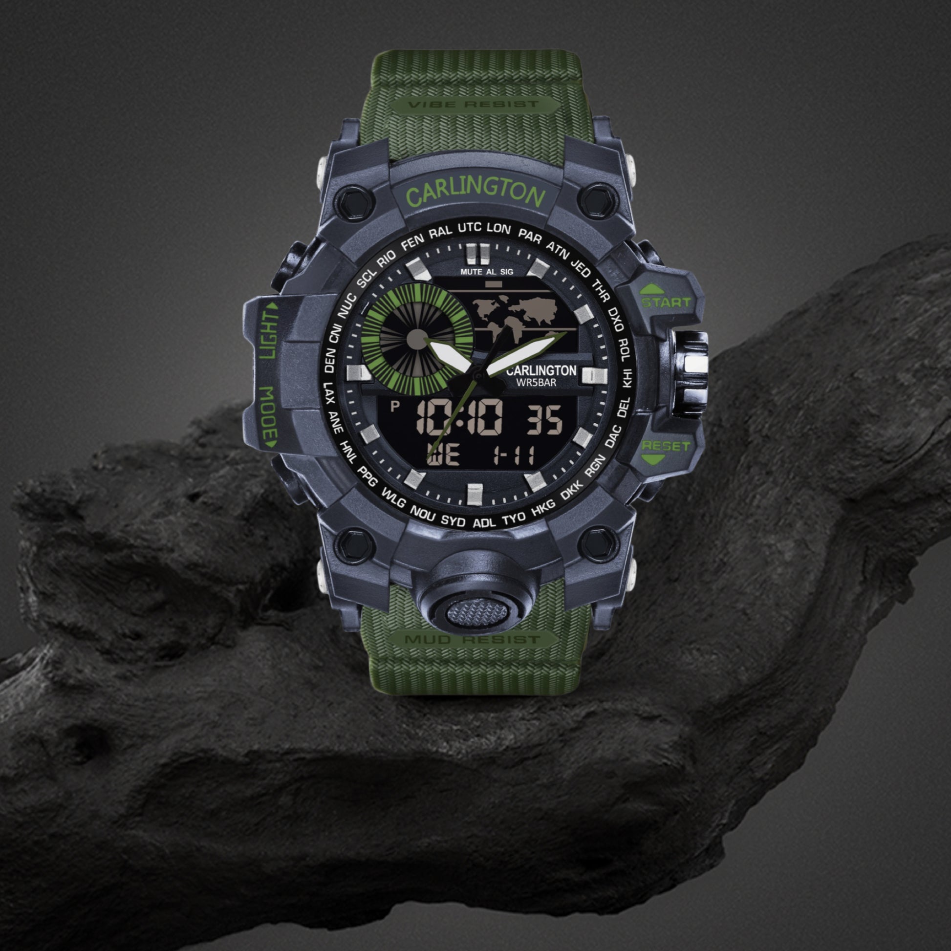 Carlington Analog-Digital Watch - 3388 Green