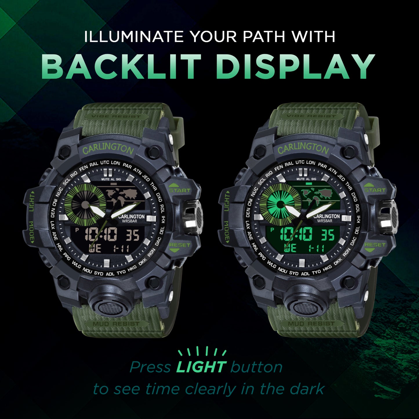 Carlington Analog-Digital Watch - 3388 Green