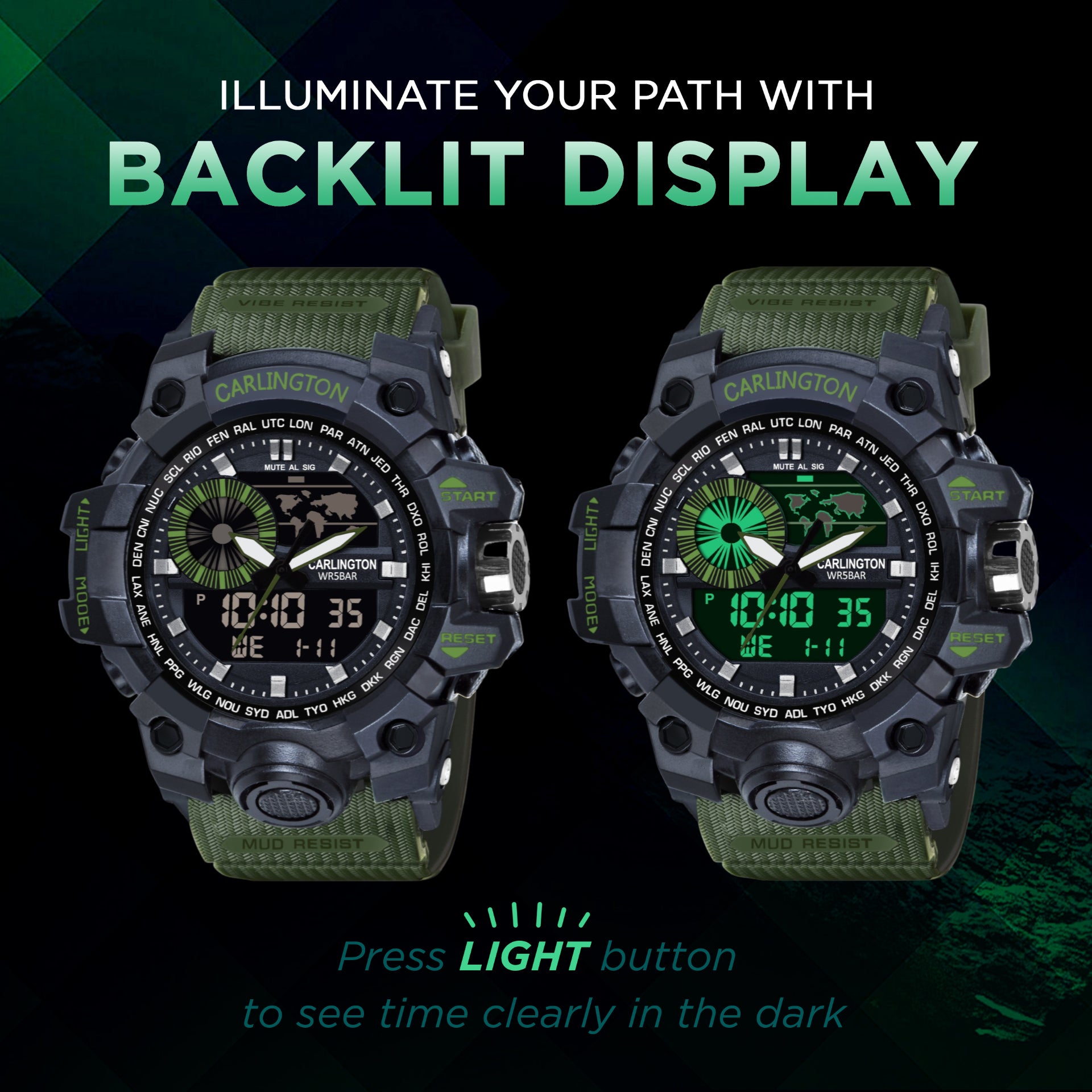 Carlington Analog-Digital Watch - 3388 Green