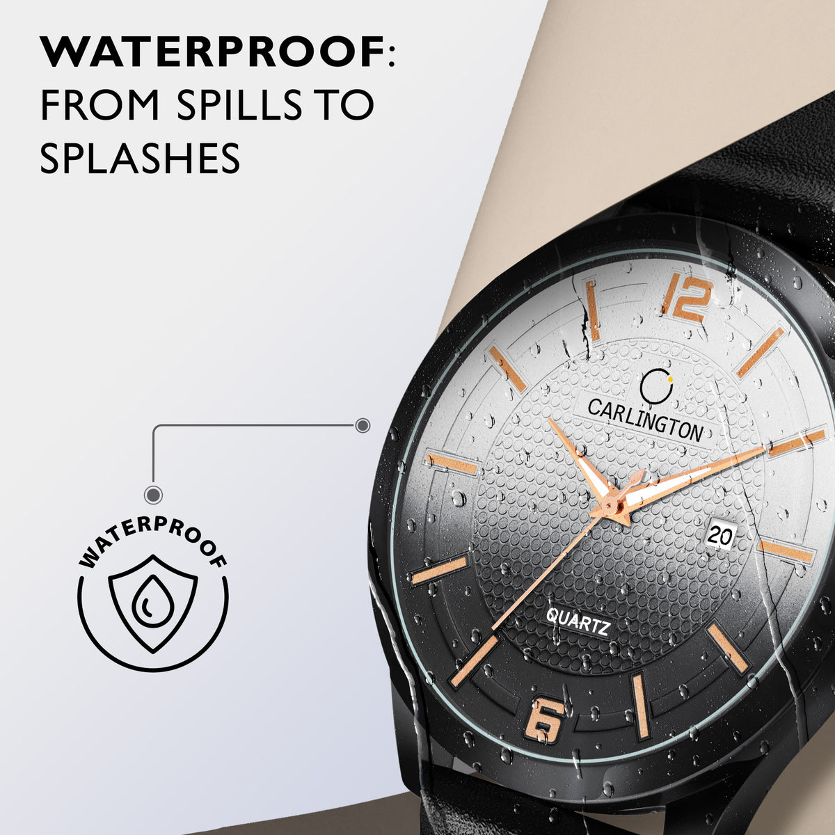 Carlington Elite CT1010 Water Resistant Leather Watch With Date Displa