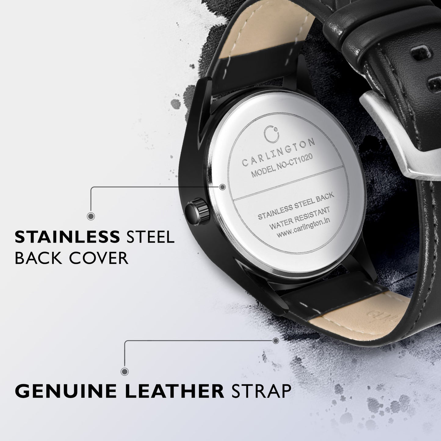 Carlington Elite CT1020 Water Resistant Leather Watch With Date Display- For Men