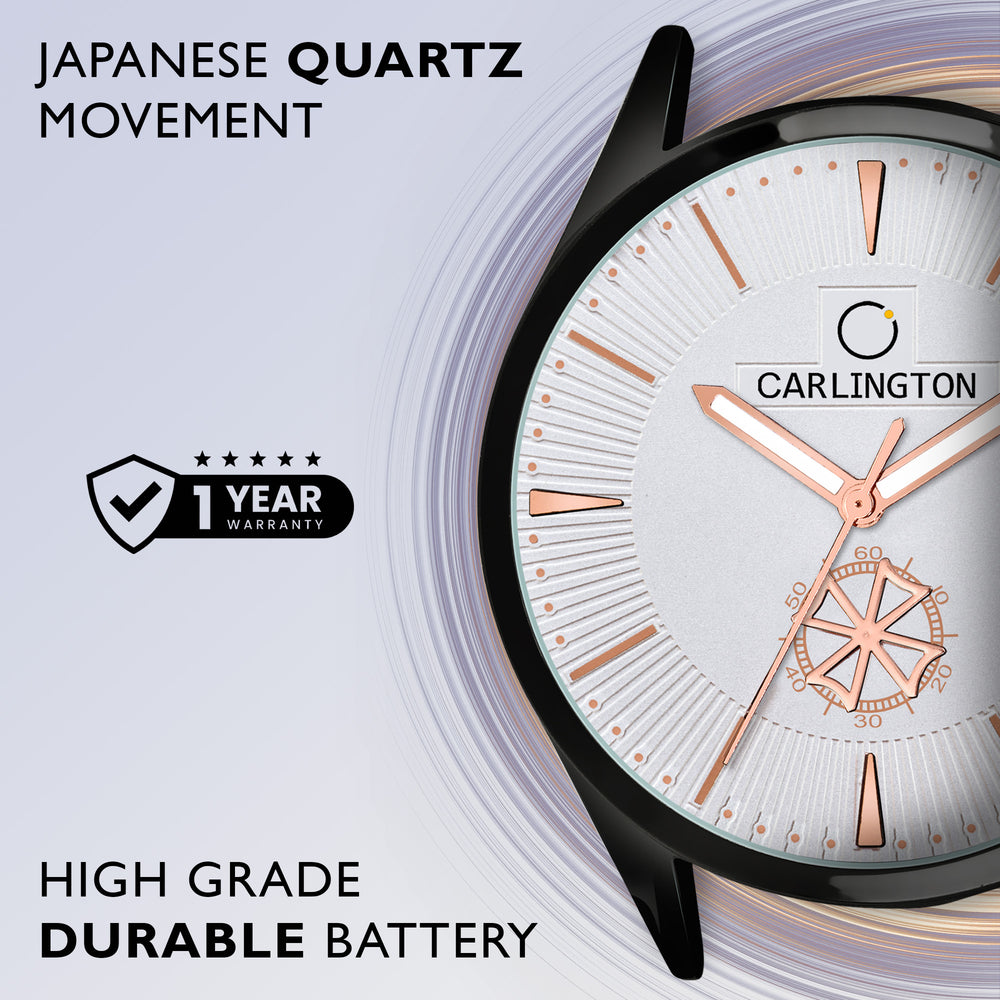 Carlington Elite CT1020 Water Resistant Leather Watch With Date Displa
