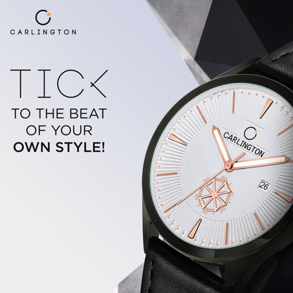 Carlington Elite CT1020 Water Resistant Leather Watch With Date Display- For Men