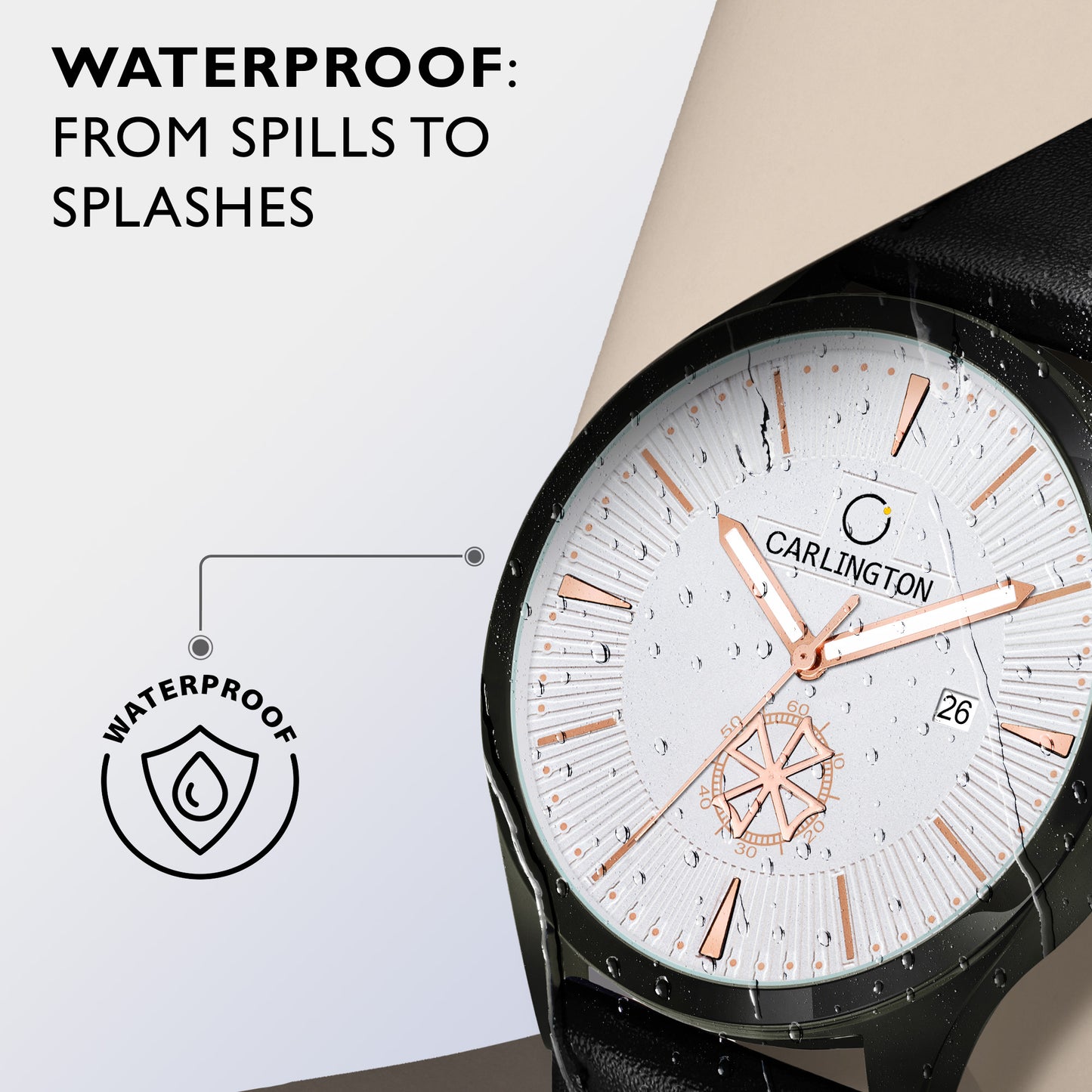 Carlington Elite CT1020 Water Resistant Leather Watch With Date Display- For Men