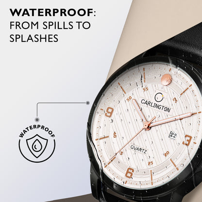 Carlington Elite Gents Water Resistant Genuine Leather Strap With Date Display