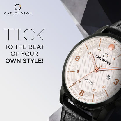 Carlington Elite Gents Water Resistant Genuine Leather Strap With Date Display