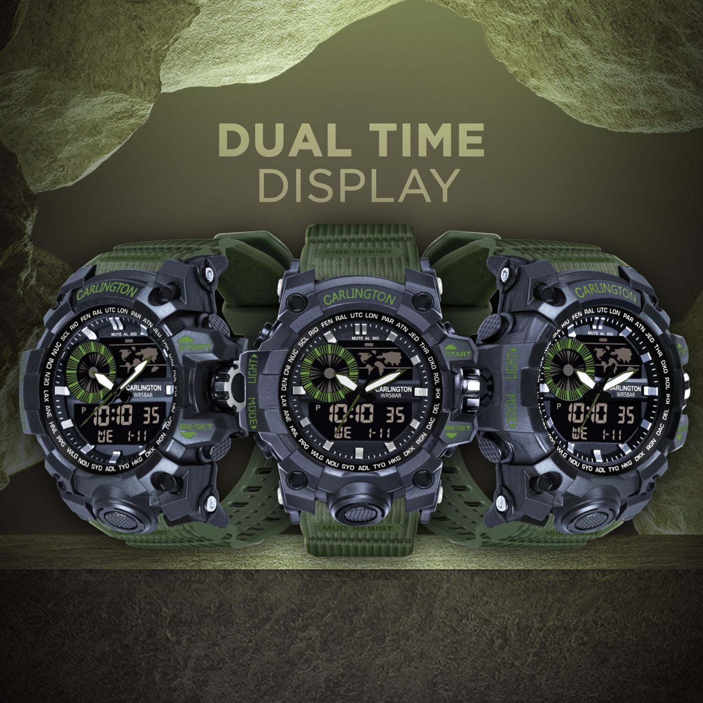 Carlington Analog-Digital Watch - 3388 Green
